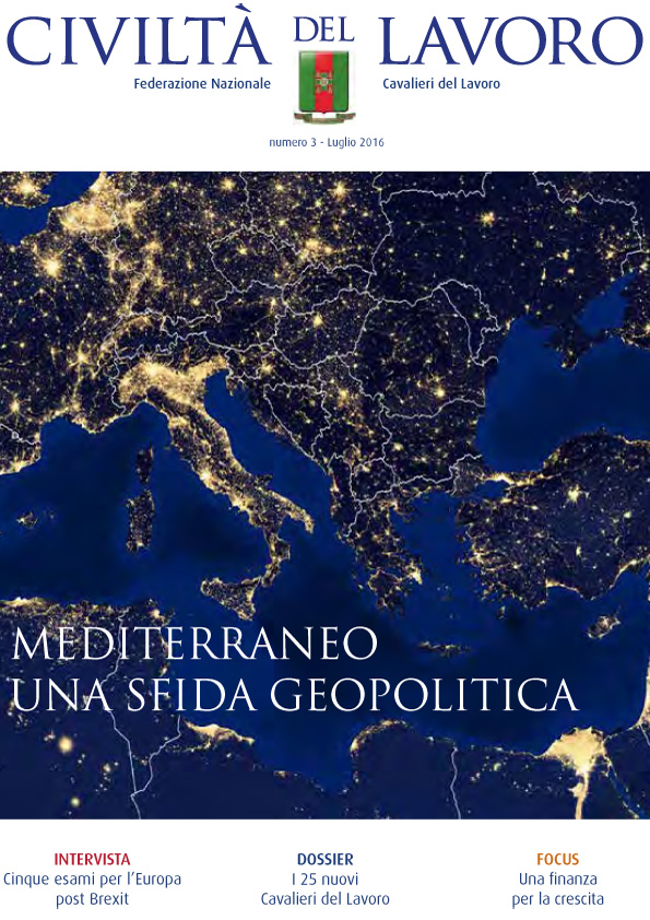 Copertina del numero 3/2016 di Civiltà del Lavoro: l'Europa vista dal satellite di notte