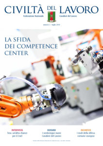 Copertina del n. 3/2018 di Civiltà del Lavoro - Un robot in azione in un'azienda