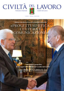 Copertina del n. 1/2020 di Civiltà del Lavoro - Il Presidente della Repubblica Sergio Mattarella e il Presidente della Federazione Nazionale dei Cavalieri del Lavoro Maurizio Sella