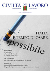 Copertina del n. 4-5/2020 di Civiltà del Lavoro: le prime due lettere della parola "impossibile" vengono cancellate dalla gomma di una matita