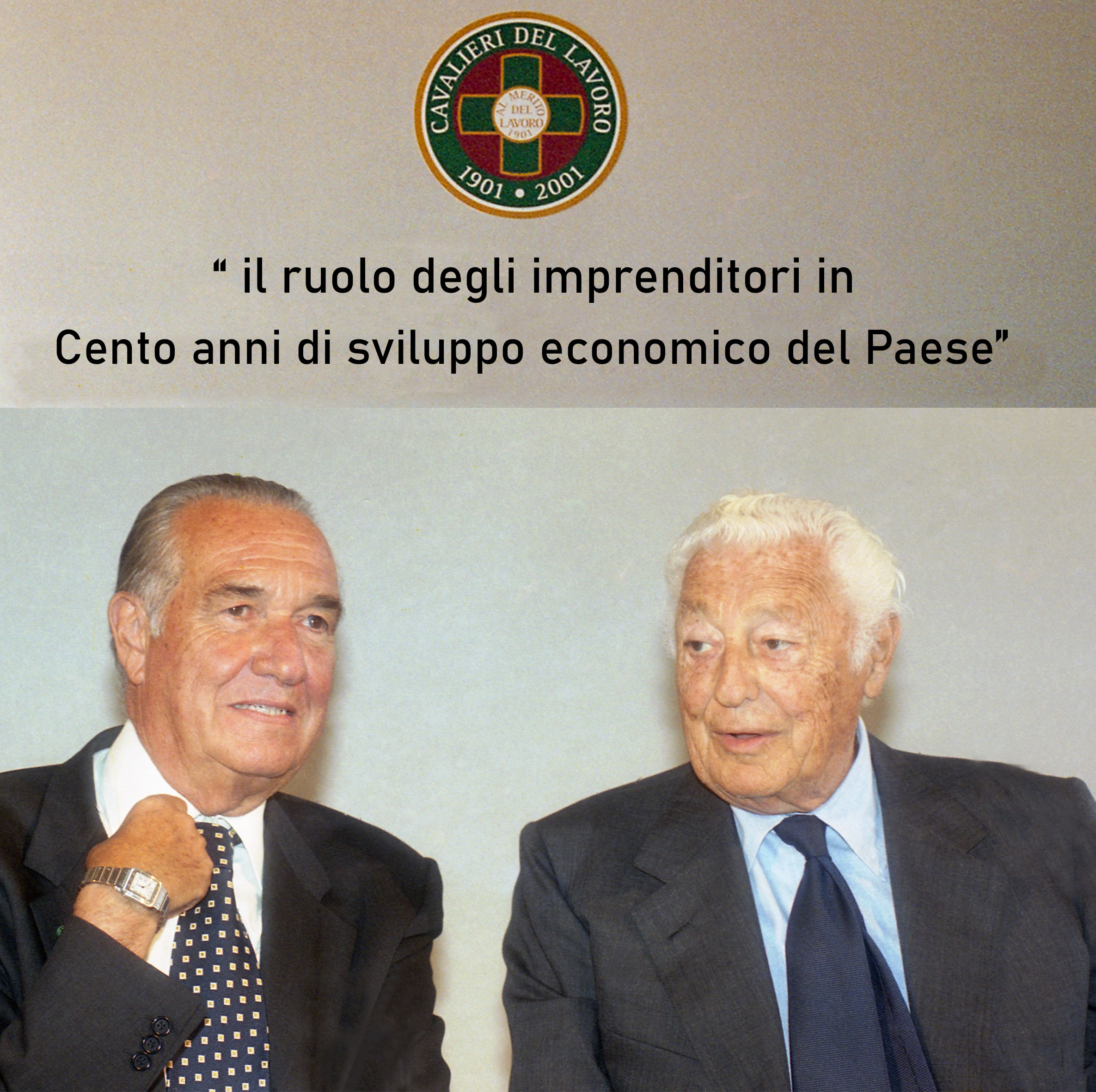 Gianni Agnelli e Alfredo Diana, presidente emerito Fncl, in occasione della celebrazione del centenario dell'Ordine