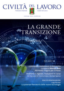 Copertina del n. 4-5/2021 di Civiltà del Lavoro. Una elaborazione grafica con una piantina e visualizzazioni di dati