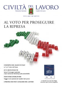 La copertina del n. 3/2022 di Civiltà del Lavoro: una grafica che rappresenta l'Italia, composta da urne tricolori