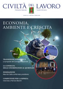 Copertina di Civiltà del Lavoro 4-5/2022: elaborazione grafica che rappresenta la terra e varie fonti rinnovabili di energia